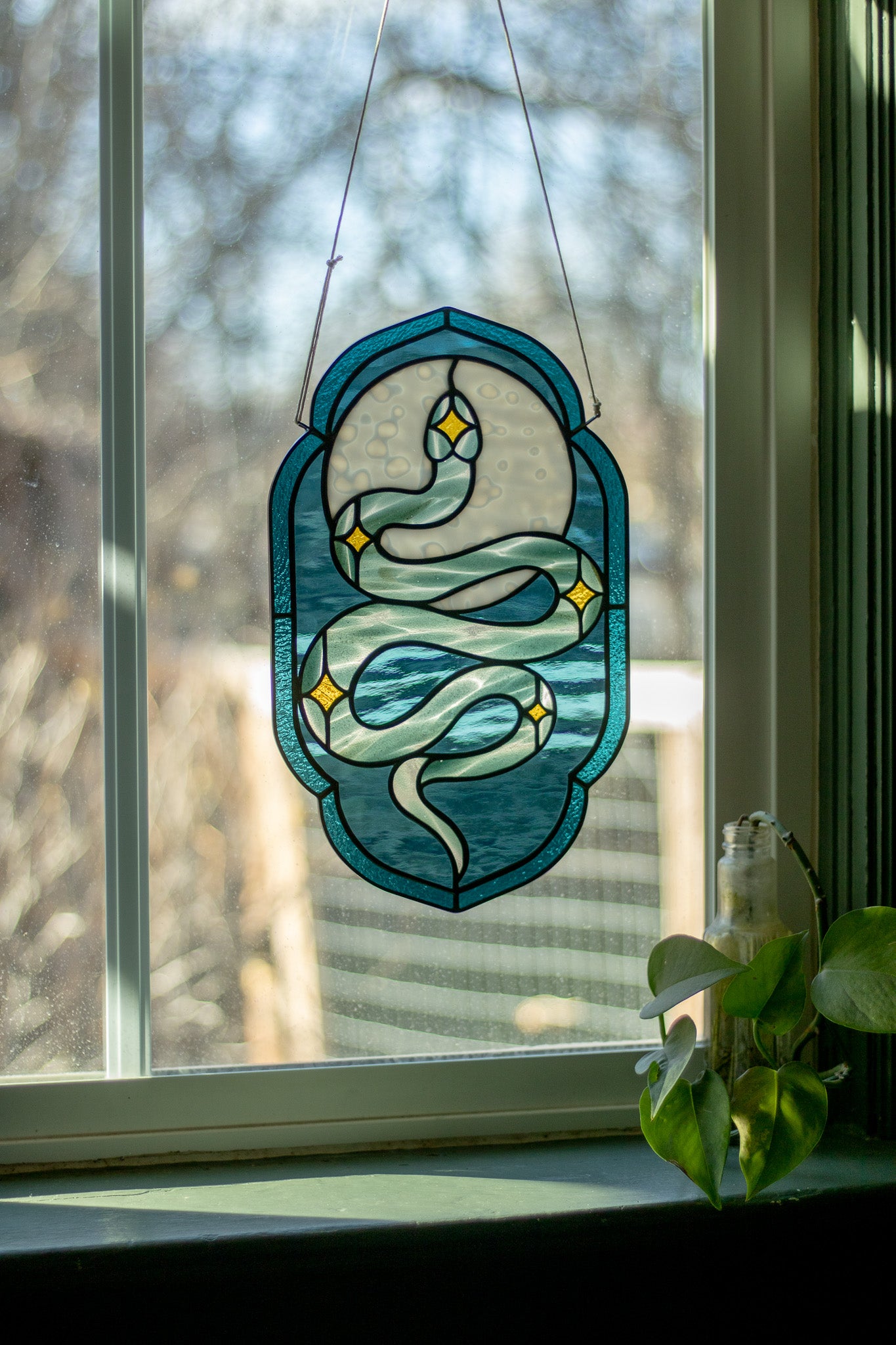 Large Green Moon Snake Suncatcher