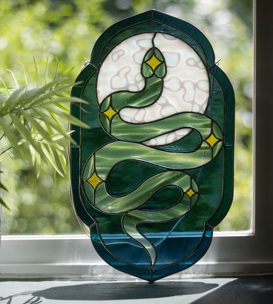 Large Green Moon Snake Suncatcher