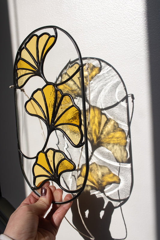 Large Gold Ginkgo Leaves Suncatcher
