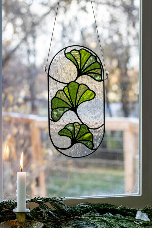 Large Green Ginkgo Leaves Suncatcher