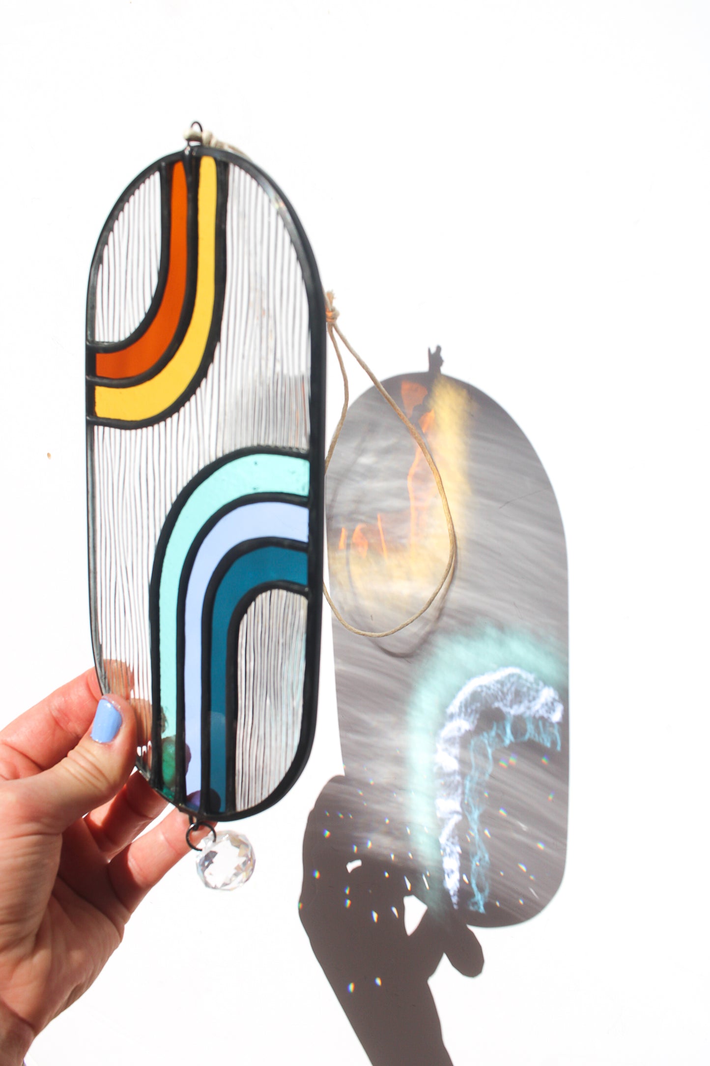 Rainbow Drop Suncatcher amber/teal/blue