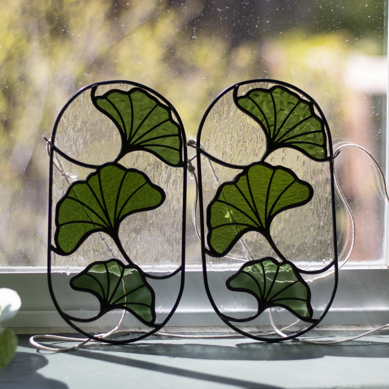 Green Ginkgo Leaves Suncatcher