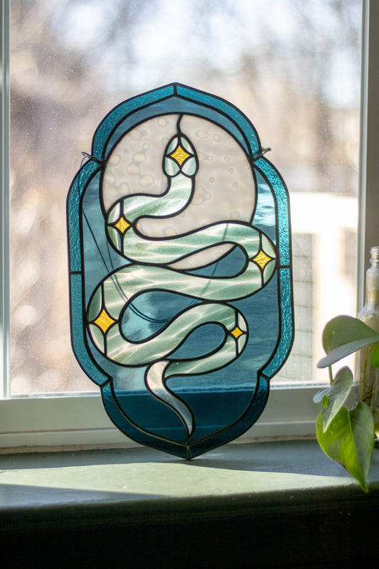 Large Green Moon Snake Suncatcher